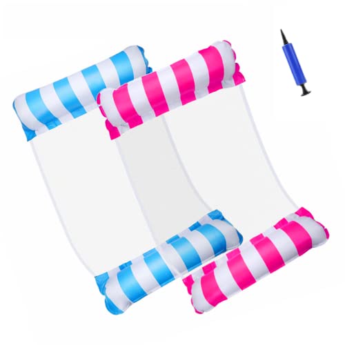 Colchoneta Piscina 2 Piezas, 4 en 1 Hamaca Flotante para Piscina con Bomba de Aire, Plegable Colchonetas Inflables Piscina Hamaca de Agua, Hinchable Piscina Tumbona para la Piscina Verano Playa