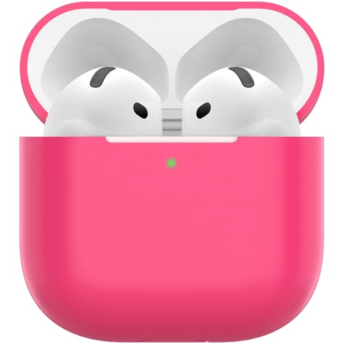 Nemteur Custodia per Airpods 4, Case Protettiva Sottile in Silicone per AirPods 4th 2024 (USB-C) Cover in Silicone Visibile con LED Frontale, Watermelon Red