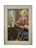  Antike Fundgrube Bild Ölbild Gemälde Portrait mit Rahmen \'Alte Frau am Spinnrad\' 122x87x6 (5304)