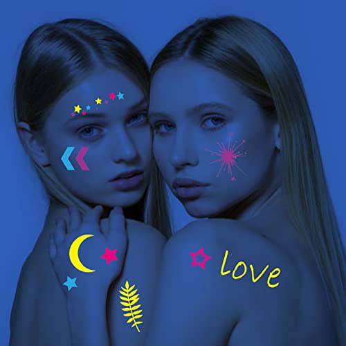 8 Large Sheets Neon Temporary Tattoos 100+ Glow Uv Jewellery Body Shimmer Tattoo Black Lights Fake Skin Party Accessories Tattoo Stickers For Women Girls Body Face Art #TOP2