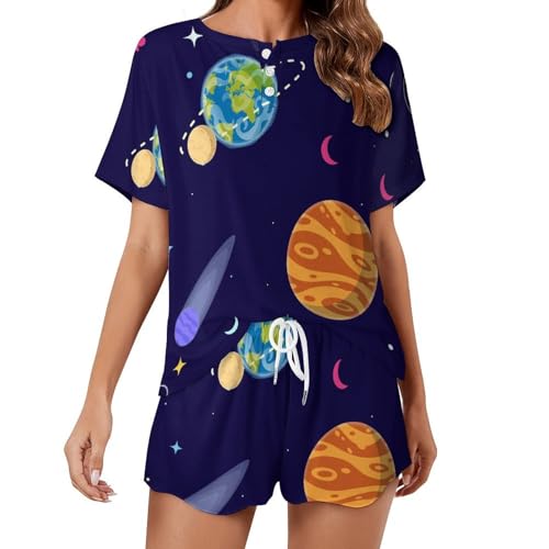 Pyjama femme Galaxie Cosmique : évadez-vous avec ce vêtement de nuit d'été doux
