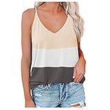 Generisch Top de moda para mujer con cuello en V, diseño de patchwork, elegante camisola de tirantes para un atuendo elegante, beige, S