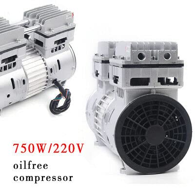 Compresor de aire sin aceite, silencioso, compresor de aire comprimido, 750 W, 1400 rpm, cabezal de compresor de aire sin aceite, cabeza de 8 bares, aluminio sin aceite, compresor para máquinas