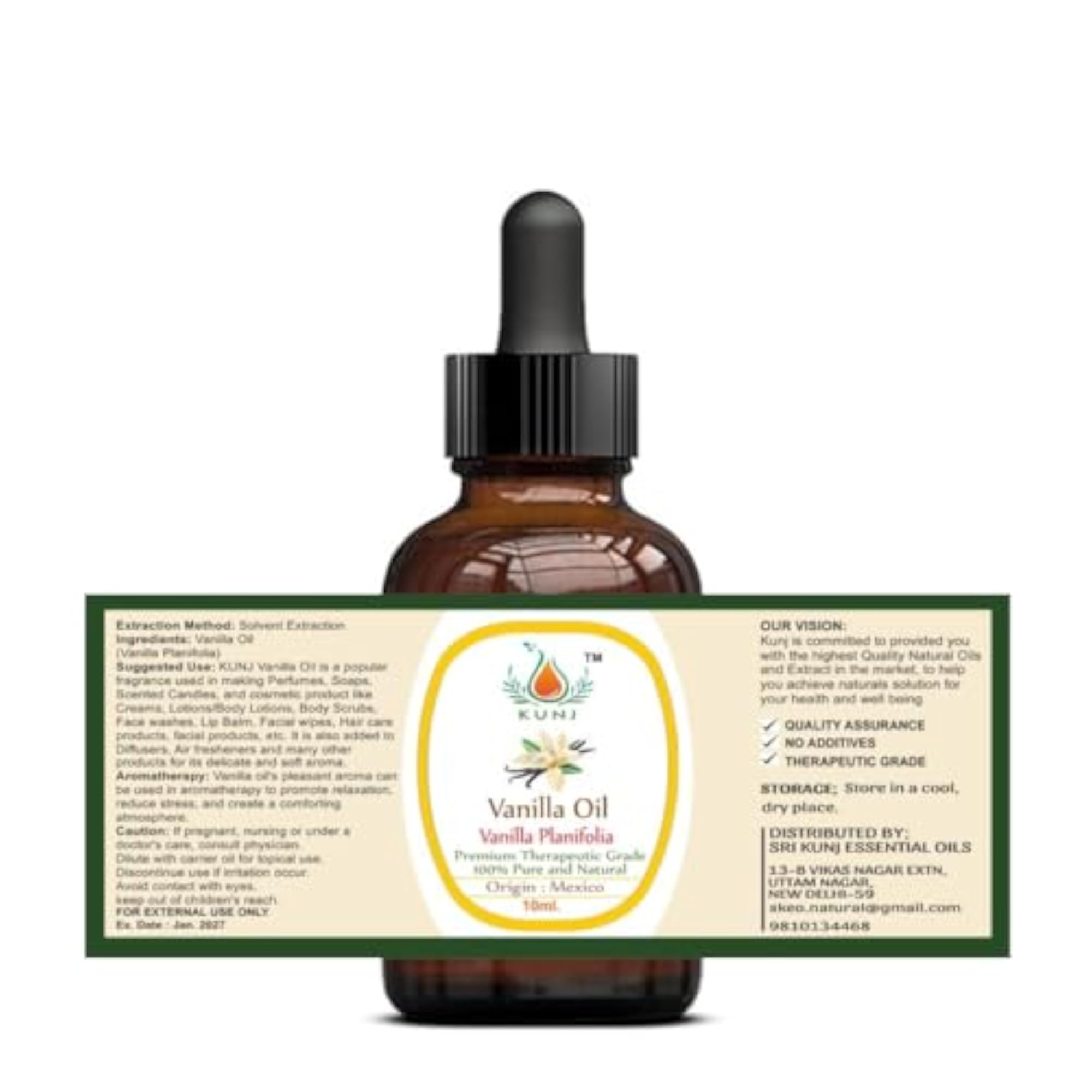KUNJ Vanilla Essential Oil, 100% Pure