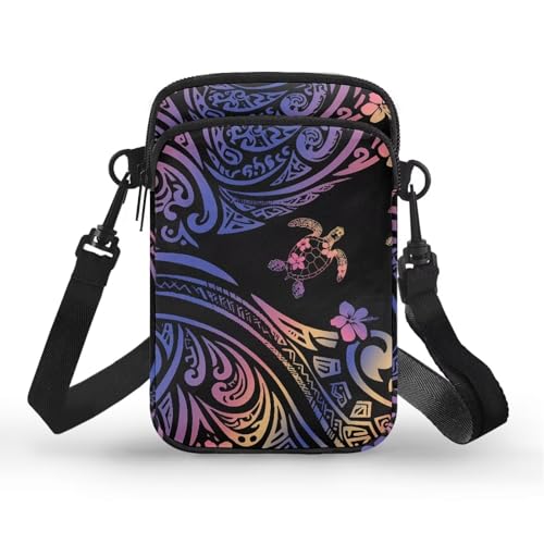 Image of Hawaiian Tribal Small Crossbody Bags for Women Cell Phone Bag Purse, Sea Turtle Zipper Sling Purses Shoulder Bag