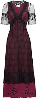 Belle Poque Women Victorian Costume Dress Edwardian Titanic Dresses L Wine Red