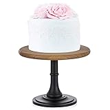 NUPTIO Wood Cake Dessert Stand with Metal Black Matt Base, 8 inches Round Cupcake Holder, Wedding...