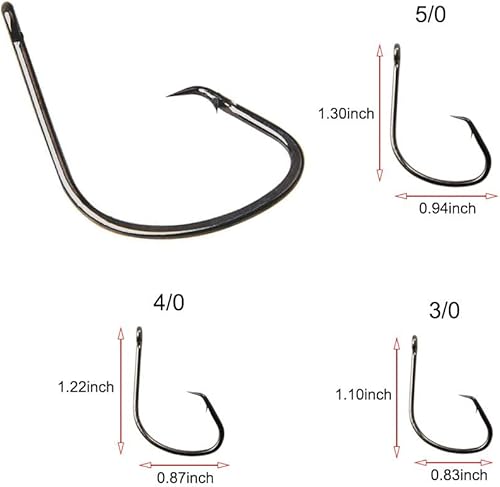 Miniatura 4 de YATROUYS 100 unidslote Ganchos circulares desplazados negro de acero de alto carbono pulpo ganchos de pesca ganchos de pescado ganchos de cebo