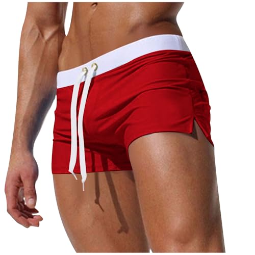 Mens Sexy Briefs Drawstring Square Leg Swim Wear Solid Color Swimsuit Athletic Bathing Suit Swimming Trunks