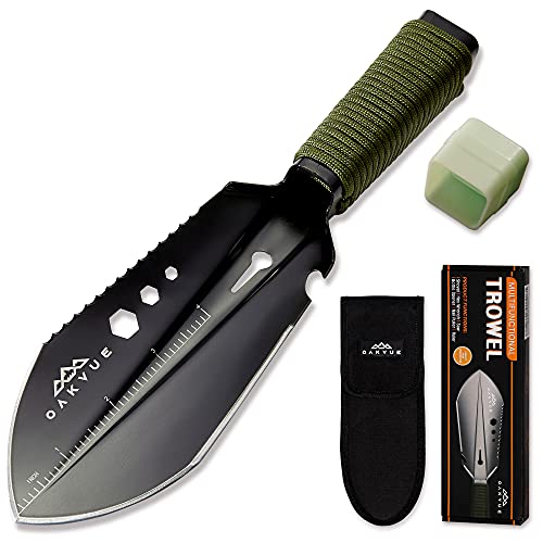 OAKVUE Backpacking Trowel – Lightweight Shovel for Camping, Hiking, Backpacking, Gardening – Compact Survival Multitool with Carrying Sheath (Black)