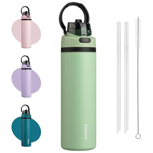 Image of BJPKPK 25oz Insulated Water Bottle with Straw Lid & Handle, Stainless Steel | Leak-Proof 2-in-1 Straw & Spout Lid, BPA-Free Vacuum Insulated Bottle Fits Cup Holders for Gym, Office, Travel & Outdoor