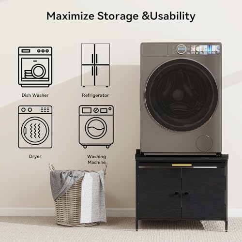 Image of ZealWe 24 inch Laundry Pedestal for Washer and Dryer,700LBS Capacity,Black | 4 Anti-Tipping Panel Corner Universal Washing Machine Stand with Adjustable Feet ,Fit Anti-Vibration Design, Black