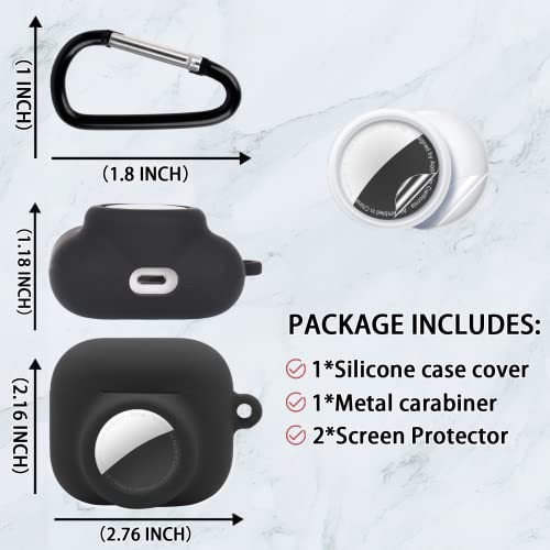 2 In 1 Protective Case Combo Set Compatible For Apple Airpods 3(2021) Airtag, Gps Tracker Holder With 2 Pcs Tpu Screen Protector&Keychain, Soft Silicone Anti-Lost Anti-Scratch Skin Cover(Black) #TOP6