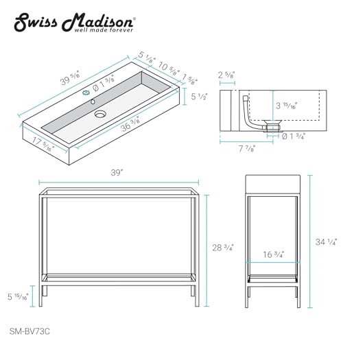 Image of Swiss Madison Pierre 40 Single, Freestanding, Open Shelf, Chrome Metal Frame Bathroom Vanity