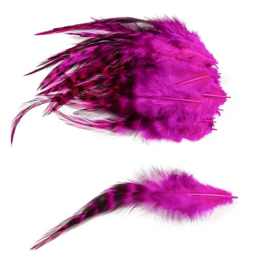 Plumas de pollo teñidas de 10 a 15 cm, plumas de faisán naturales para fiestas, manualidades, joyería, decoración, color rojo rosa, 100 unidades, 10 a 15 cm