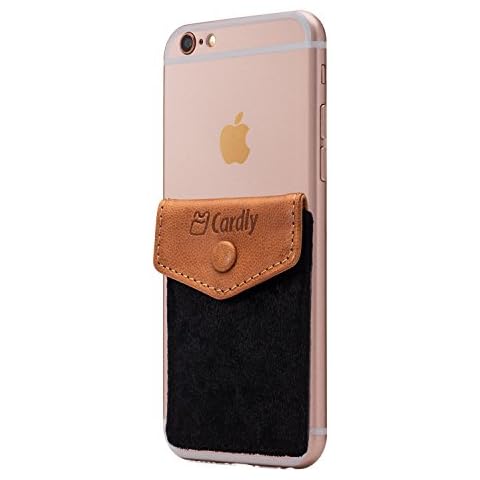 Button Secure Cell Phone Stick On Wallet Card Holder Phone Pocket for iPhone, Android and All Smartphones. (Black Felt) Cover