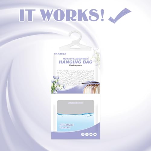 Image of CANAGER Hanging Moisture Absorber, Flax Moistureproof Desiccant Hanging Bag,Hanging Closet Dehumidifier Bags(8 packs), Moisture Absorb 12.5 oz