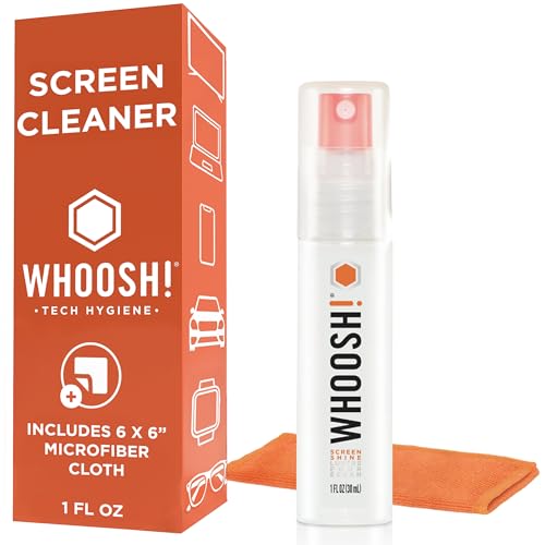 WHOOSH! Screen Shine Go - 1 fl oz Refillable Screen Cleaner Kit with Microfiber Cloth for MacBook, Phone, iPad & Eyeglasses - Powerful Streak-Free Cleaning - Pocket-Sized, TSA-Approved for Travel