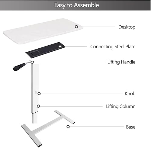 Miniatura 9 de Mesa para cama de hospital, mesas de cama neumáticas ajustables sobre la cama con ruedas ocultas y USB, carrito móvil para portátil y mesita de