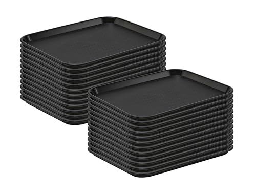 CenPro 10"x14" Black Plastic Foodservice Cafeteria Fast Food Tray, 24/pk