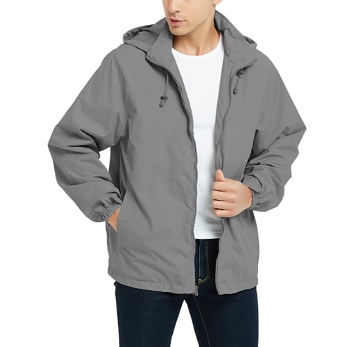 Image of Mywu Men's Water-resistant Rain Jacket Lightweight Windbreaker Hooded Rain Coat for Adults Outdoor Hiking Camping