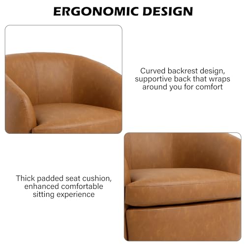 Sillón redondo giratorio de cuero sintético marrón claro miniatura 4