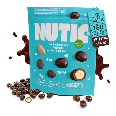 Nutic Sea Salt Dark Chocolate Covered Peanuts - 2 Lb. Luxurious Gourmet Snack Ideal for Dark Chocolate, Almond & Cashew Lovers, Belgian Quality, Healthy Indulgence, Made in USA - Pack of 1 Cover