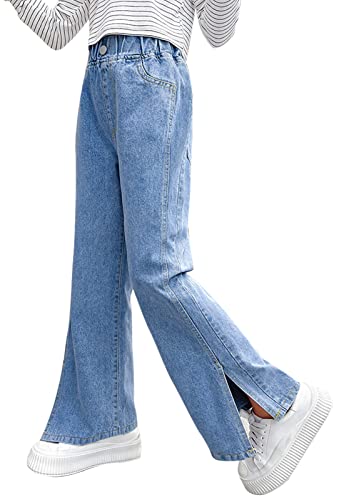 Baggy Jeans For Girls Little Kids Bell Bottom Flare Washed Soft Straight-Fit Cotton Pants Causal Comfortable Stylish Stretch Trousers 13 Years #TOP4