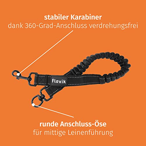 Floxik Ruckdämpfer elastisch groß für mittelgroße und große Hunde | Bungee Leinenverlängerung für Jede Hundeleine | ideal zum Joggen, Radfahren und Spazierengehen Schwarz