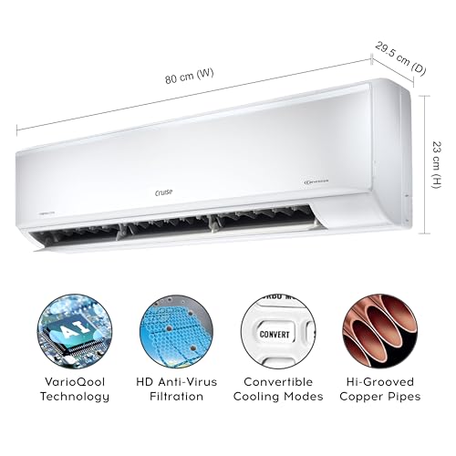 Image of Cruise 1 Ton 3 Star Inverter Split AC with 7-Stage Air Filtration (100% Copper, Auto Convertible, Fast & Efficient Cooling, PM 2.5 Filter, Heavy Outdoor Unit, CWCVBH-VQ1W123, White)