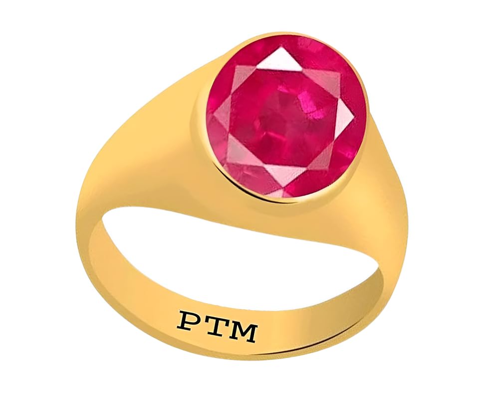 PTM Panchdhatu (5 metals) Ruby (Manik) Gemstone 3.25 to 10.25 Ratti or 3.00 to 9.50 Carat Panchdhatu 22 K Gold Plated Ring for Men