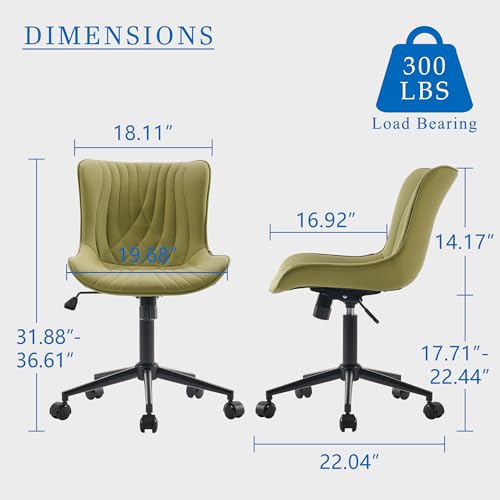Image of YOUNIKE Office Chair, Armless Desk Chair with Wheels, Home Office Computer Task Chairs, Modern Faux Leather Padded Vanity Chair, Adjustable Swivel Rolling Chairs with Back, Avocado Green