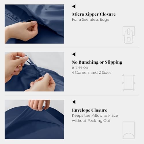 Full/Queen Duvet Cover Set, 100% Viscose Derived from Bamboo, 3 Pieces, 1 Zipper Closure Duvet Cover (90"x90") and 2 Pillowcases (20"x30") Cooling & Silky Soft (Navy)