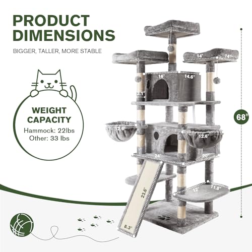 Árbol para gatos multi-niveles grande 68 pulgadas gris miniatura 2