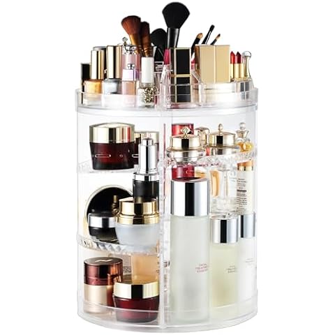 AMEITECH Makeup Organizer, 360 Degree Rotating Adjustable Cosmetic Storage Display Case with 8 Layers Large Capacity, Fits Jewelry, Makeup Brushes, Lipsticks and More, Clear Cover