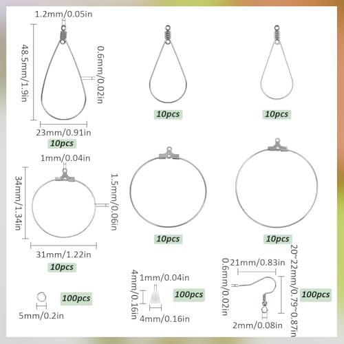 SUNNYCLUE 1 Box 360Pcs Earring Beading Hoop Set Earring Making Kit Stainless Steel 60Pcs Beading Hoop 100Pcs Hooks 100Pcs Jump Rings 100Pcs Ear Nuts for Jewellery Making Findings Earrings DIY Crafts - Image 3