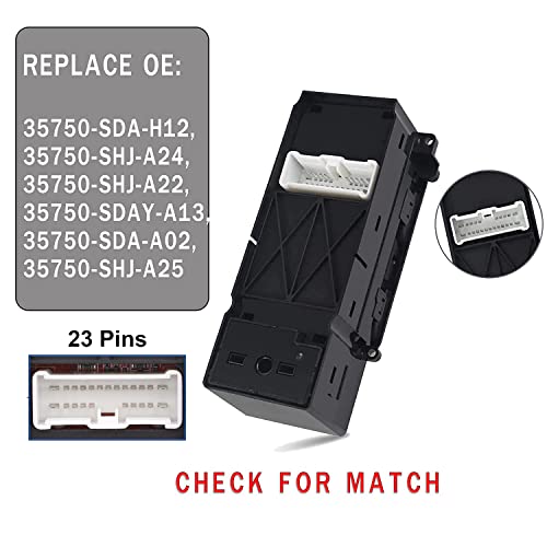 Fffauto Master Driver Power Window Switch Compatible With Honda Accord Cm5 Cm6 Sedan 2003-2007 Door Lock (23 Pins) Not Fit Accord Ex Exl Models 35750-Sda-H12 #TOP4