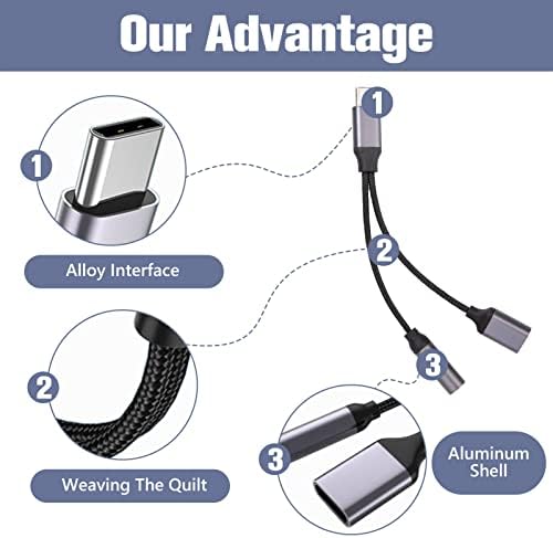 QOCO USB C to 3.5mm Jack Headphone and Charger Adapter, 2 in 1 USB Type C to Aux Audio Jack Charging Adapter USB C Splitters 2 Way Compatible with All Type C Interface Devices(Black)