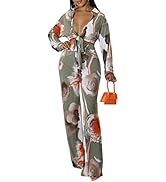 Women's 2 Piece Wide Leg Pant Sets Floral Tie Front Crop Tops Long Pants Metching Outfits