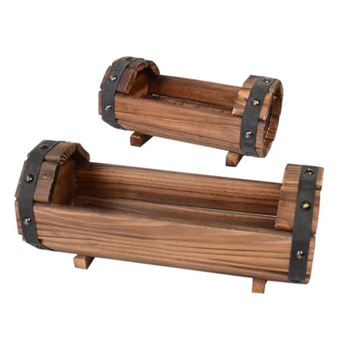 DOITOOL Half Barrel Planter Set Solid Wood Flower Pots