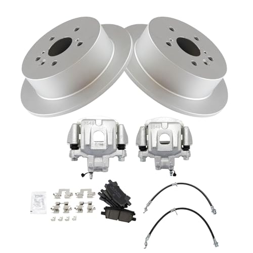 Image of TRQ Rear Brake Pad and Rotor Set Ceramic G Coated Rotors Calipers Compatible with 2004-2007 Toyota Highlander with All Wheel Drive