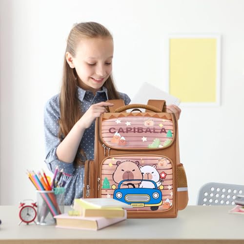 YUPDFGB Capybara Sac à Dos Enfant, Capybara Cartable Scolaire Sacs D'école Maternelle Sac à Dos à Deux Epaules Sacs D'école de Dessin Animé Réglable pour Randonnée Voyage, 31 x 18 x 42 cm – vue 4