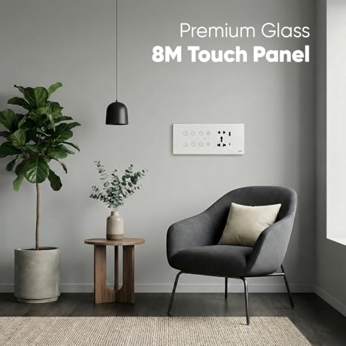 Image of AZIOT Smart Premium Toughened Glass Touch Switch Panel | Elevate 8 Module (6 Switch + Fan + Socket) | WiFi + BLE | No Hub Required | Compatible with Alexa, Google Assistant & Siri | White