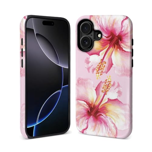 DAIZAG Case for iPhone 16 [Compatible with Magsafe] for Girl Women Scratch Resistant Shockproof Coquette Case, Hibiscus Floral Watercolor
