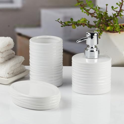 Image of SaSaSa Ceramic Bathroom Accessories Set of 3 Modern Bath Set with Soap Dispenser & Toothbrush Holder, Elegant Home & Gift Idea, Multicolor (11139)