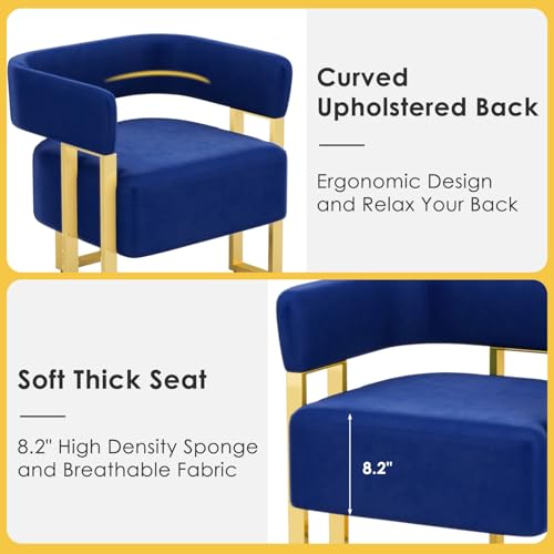 Image of Velvet Dining Chairs Set of 2, Blue Upholstered Accent Armchairs, Gold Legs