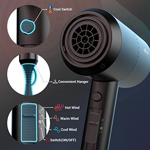 Shrate Hair Dryer With Diffuser And 2 Nozzles-1800W Blow Dryer For Styling And Travel With Negative Ion Technology, Constant Temperature Hair Care, 3 Heat/2 Speed Settings-Ideal For Curly Hair(Black) #TOP4