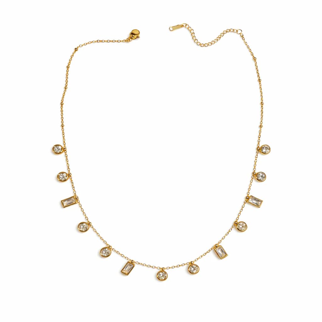 White Crystal Charm Necklace, 18K Gold-Tone Anti tarnish chain-image-17