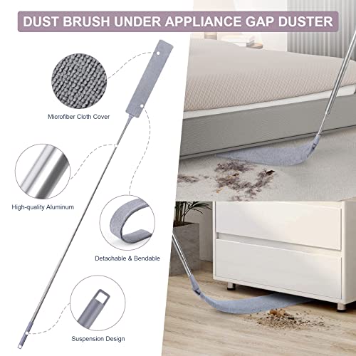 Einziehbarer Spalt-Staubreiniger, Staubwedel-Flachwischer bis zu ausziehbar und Zwei Mikrofaserbezüge, einziehbarer Spalt-Staubreiniger für unter Sofa, Schränke, Bett, Haushaltsspaltstaub