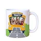 Transparent Gift Taza Personalizada Bus para Profesores. Regalos Originales Fin de Curso. Taza para Café o Desayuno. Regalos para Profesora y Profesor. Taza con Foto Grupo Clase.